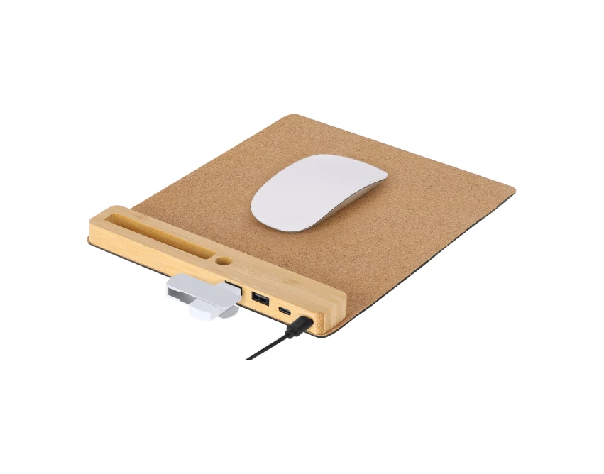 Korkowa podkładka pod mysz z bambusem i hubem USB, eko