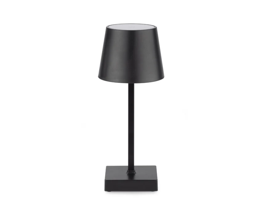 Czarna lampka biurkowa LED VIDIA USB z logo firmy