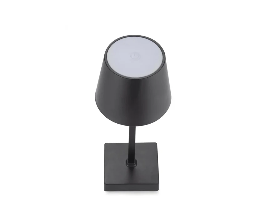 Czarna lampka biurkowa LED VIDIA USB z logo firmy