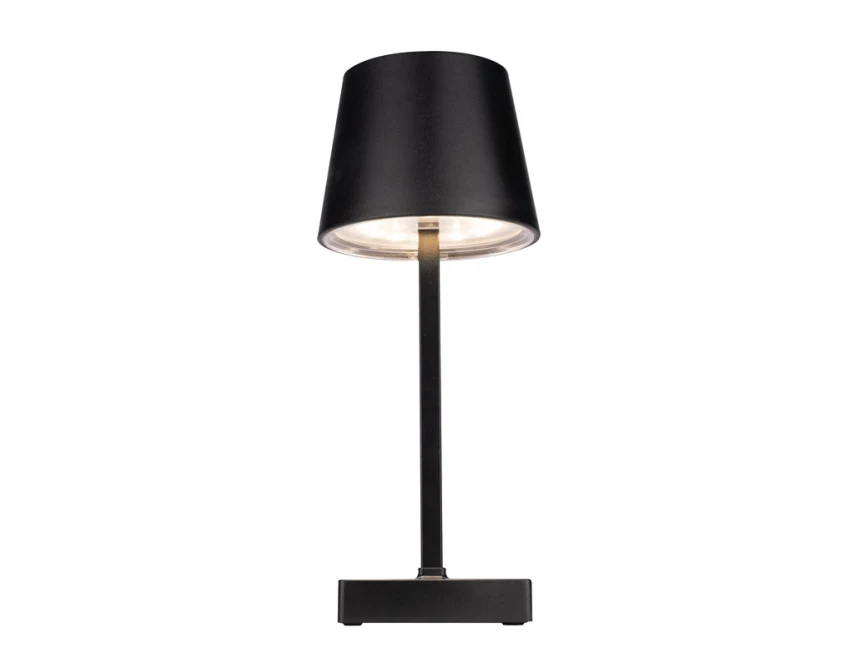 Czarna lampka biurkowa LED VIDIA USB z logo firmy
