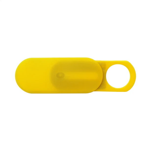 Żółta osłona na kamerę laptopa z logo – plastik, 31x13 mm