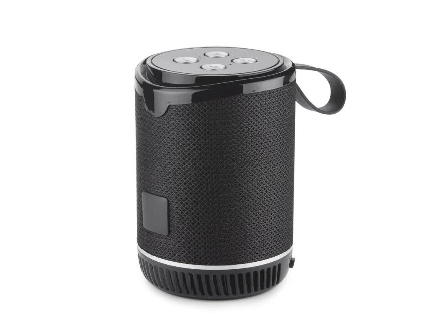 Czarny głośnik bezprzewodowy BEAT 5W z logo – gadżet firmowy Bluetooth, radio FM, micro SD
