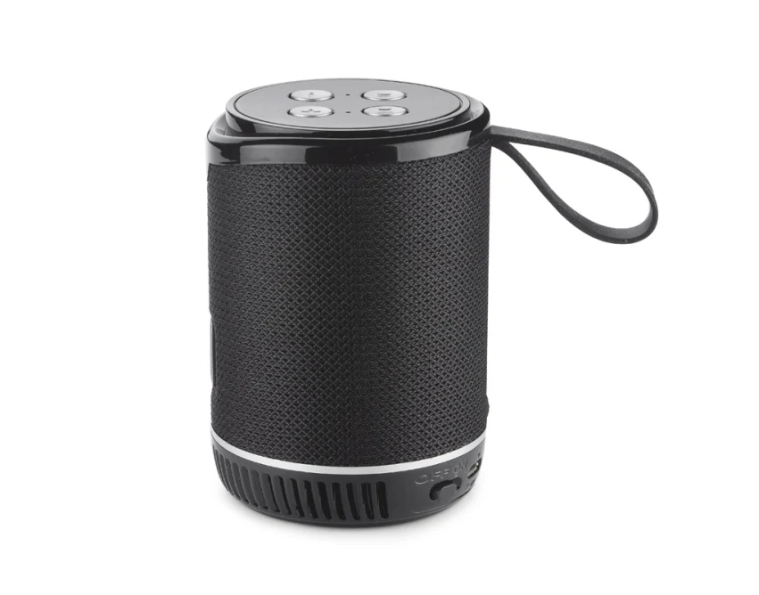 Czarny głośnik bezprzewodowy BEAT 5W z logo – gadżet firmowy Bluetooth, radio FM, micro SD