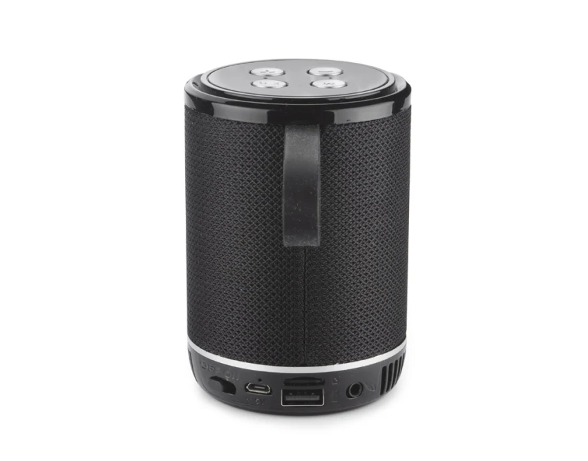 Czarny głośnik bezprzewodowy BEAT 5W z logo – gadżet firmowy Bluetooth, radio FM, micro SD