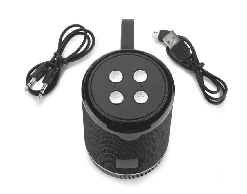 Czarny głośnik bezprzewodowy BEAT 5W z logo – gadżet firmowy Bluetooth, radio FM, micro SD