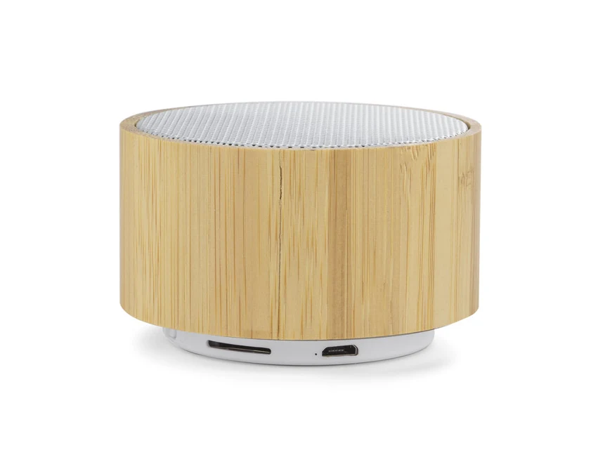 Bambusowy głośnik Bluetooth 3W TROPIC z logo firmy – biały, ekologiczny, prezent B2B