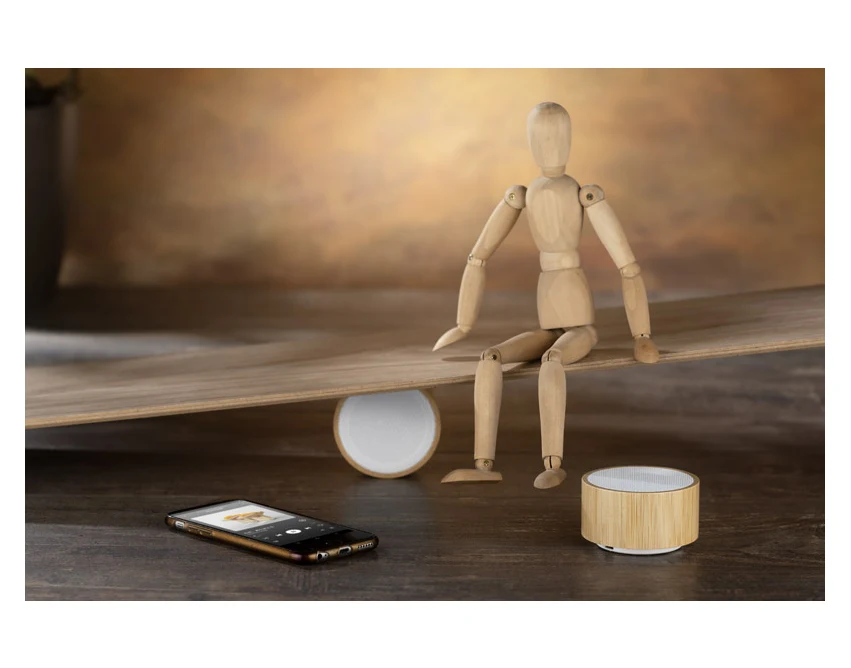 Bambusowy głośnik Bluetooth 3W TROPIC z logo firmy – biały, ekologiczny, prezent B2B
