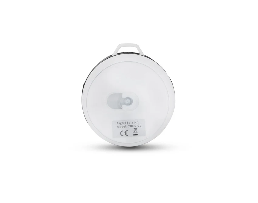 Biały głośnik Bluetooth FUSION z logo i karabińczykiem
