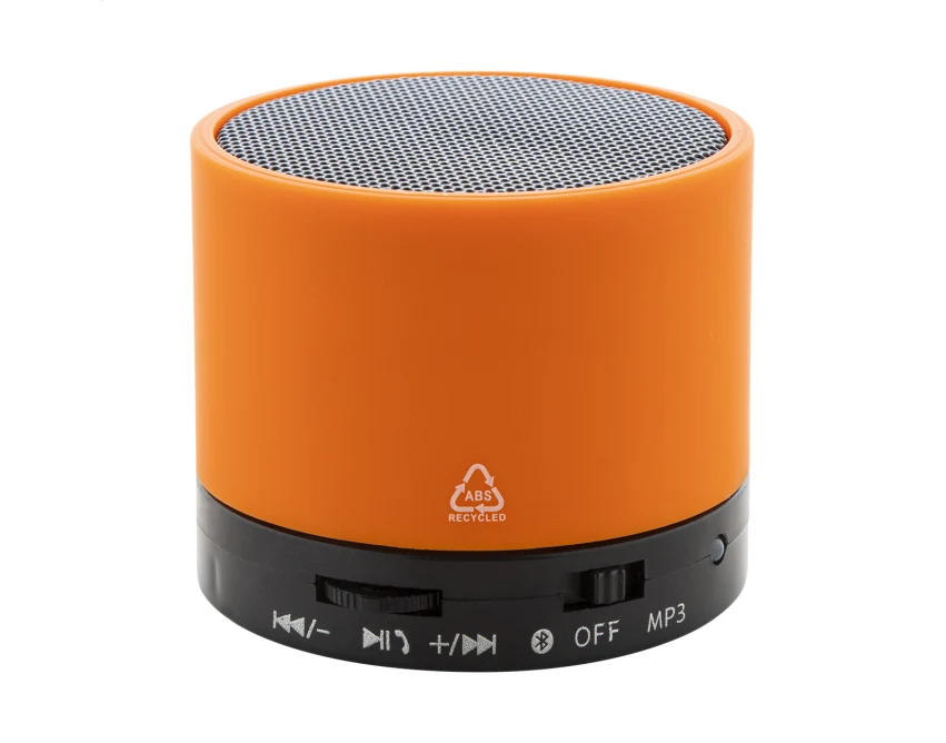 Pomarańczowy głośnik bluetooth z recyklingowanego ABS z logo
