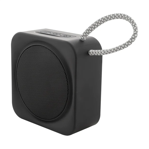 Czarny głośnik reklamowy Bluetooth z logo z recyklingu ABS