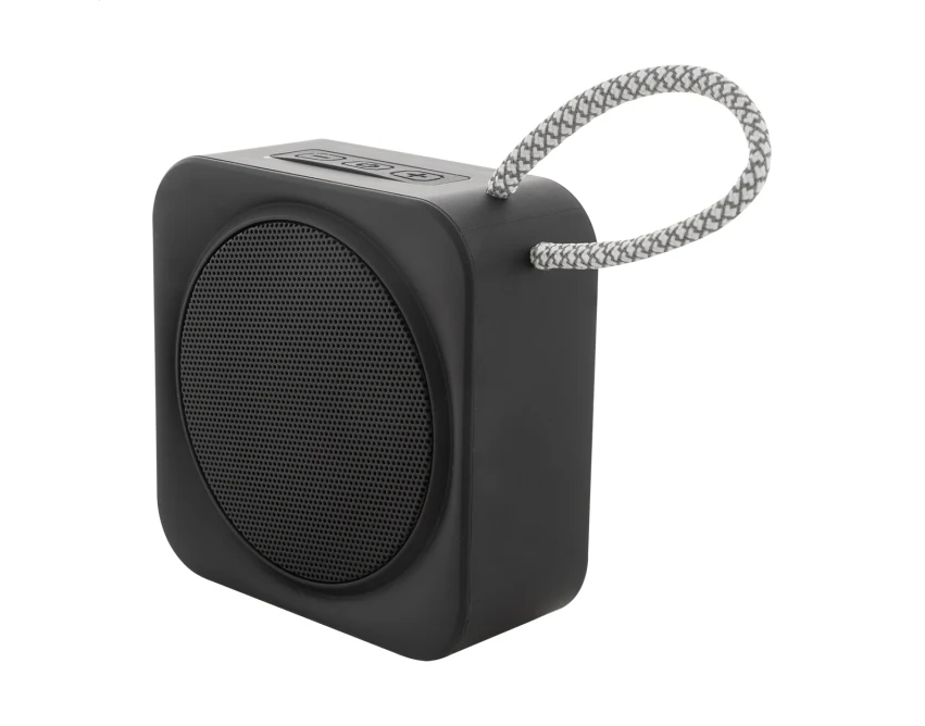 Czarny głośnik reklamowy Bluetooth z logo z recyklingu ABS