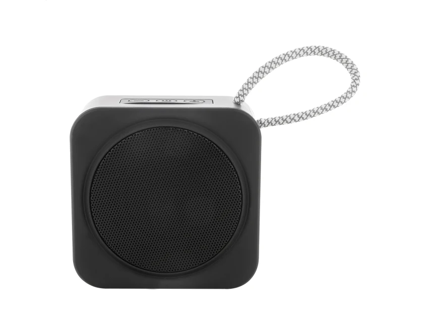 Czarny głośnik reklamowy Bluetooth z logo z recyklingu ABS