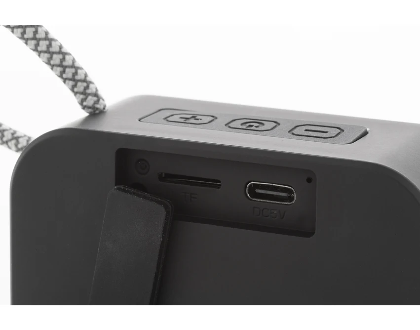 Czarny głośnik reklamowy Bluetooth z logo z recyklingu ABS