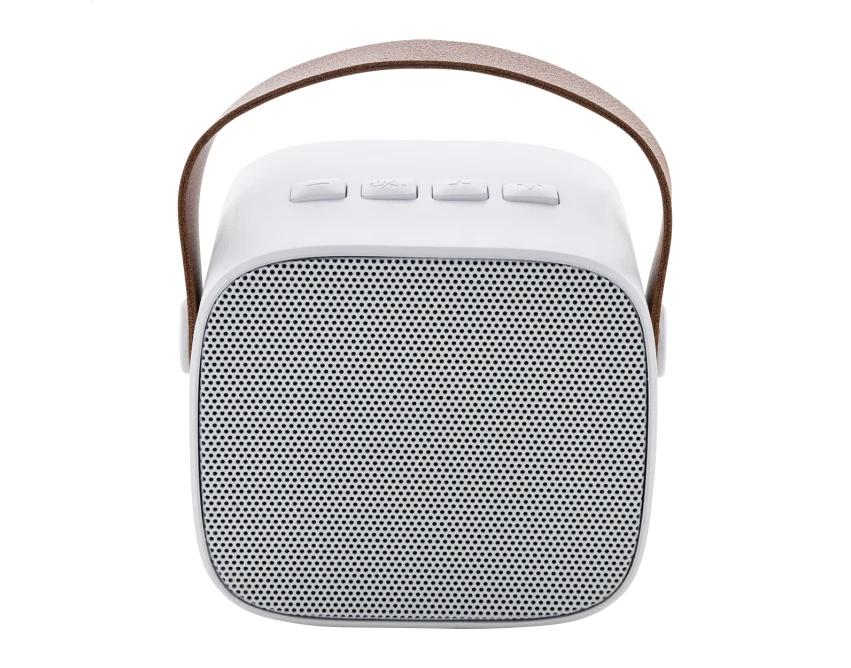 Biały głośnik bluetooth z logo, skóra PU, 1200 mAh, ABS eco