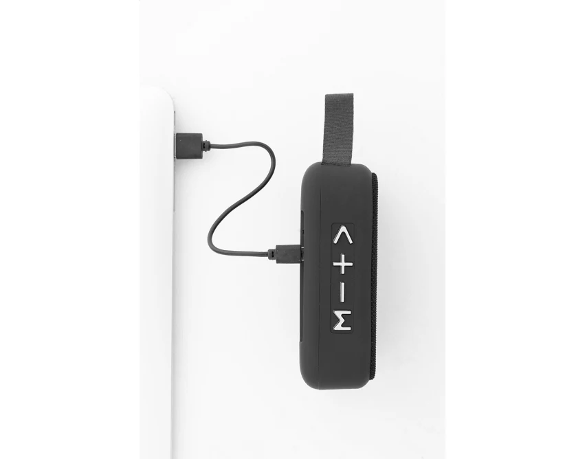 Szary głośnik bezprzewodowy z logo, kompaktowy, 250 mAh