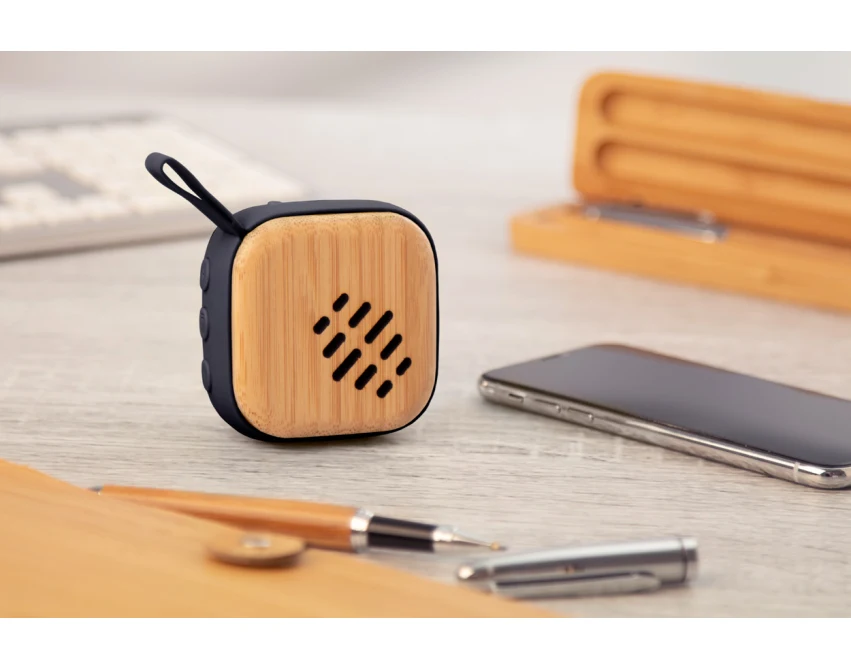 Bambusowy głośnik reklamowy Bluetooth czarno-naturalny