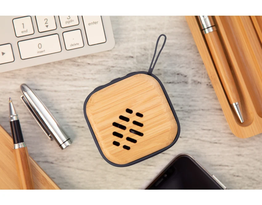 Bambusowy głośnik reklamowy Bluetooth czarno-naturalny