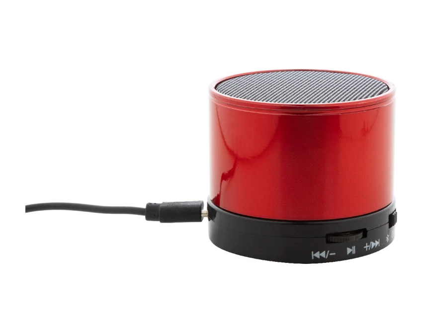 Czerwony metalowy głośnik Bluetooth z logo dla firm