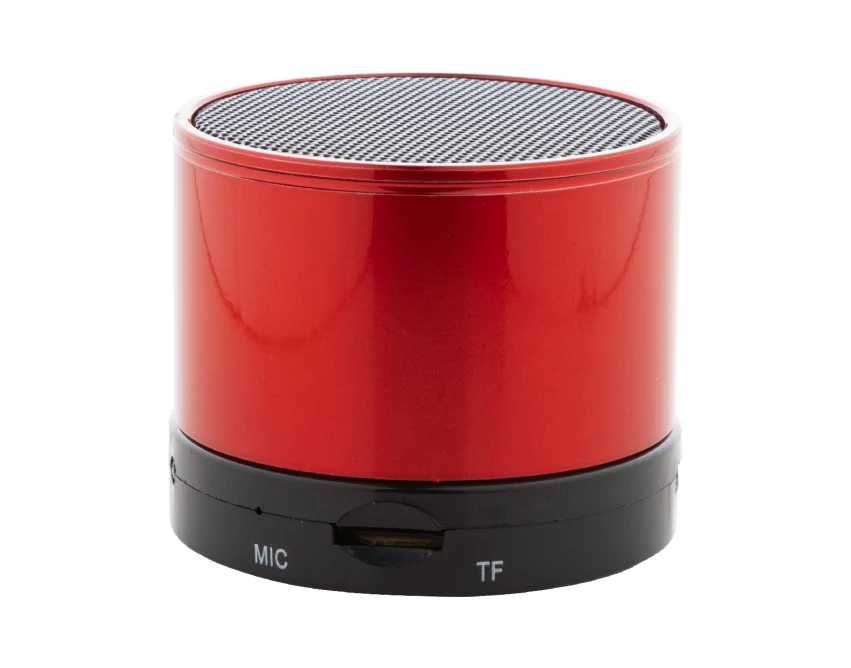 Czerwony metalowy głośnik Bluetooth z logo dla firm