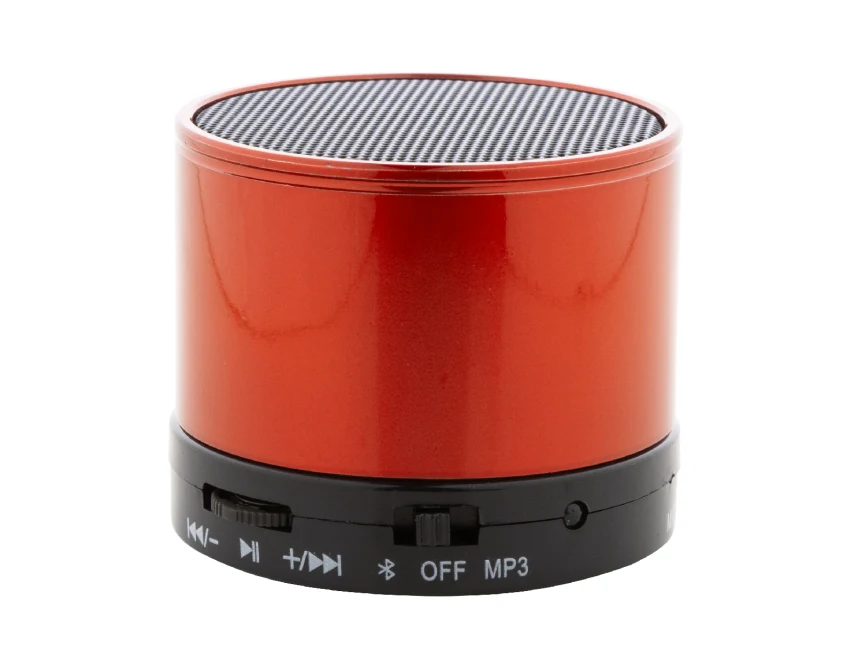 Pomarańczowy głośnik bezprzewodowy z logo firmy Bluetooth