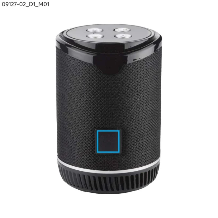 Schemat znakowania dla Doming - D1 na gadżecie: Czarny głośnik bezprzewodowy BEAT 5W z logo – gadżet firmowy Bluetooth, radio FM, micro SD