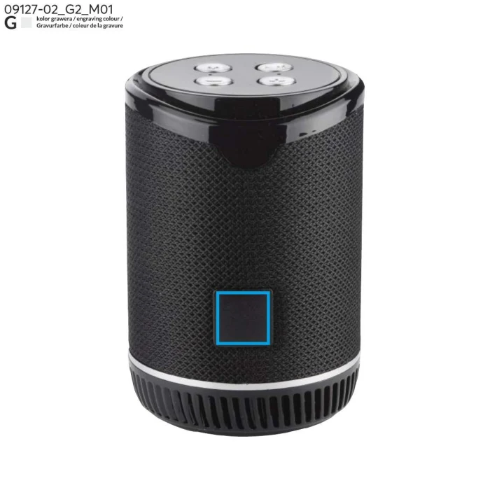 Schemat znakowania dla Grawerowanie laserowe - G2 na gadżecie: Czarny głośnik bezprzewodowy BEAT 5W z logo – gadżet firmowy Bluetooth, radio FM, micro SD