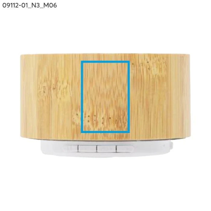 Schemat znakowania dla Tampondruk - N3 na gadżecie: Bambusowy głośnik Bluetooth 3W TROPIC z logo firmy – biały, ekologiczny, prezent B2B