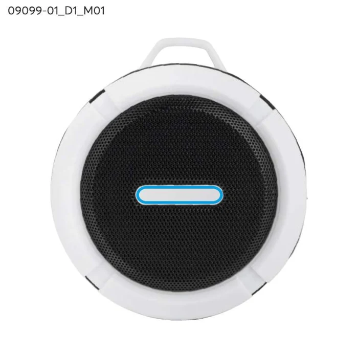 Schemat znakowania dla Doming - D1 na gadżecie: Biały głośnik Bluetooth FUSION z logo i karabińczykiem