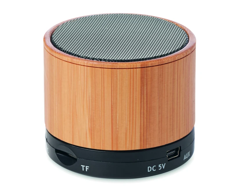 Czarny bambusowy głośnik bluetooth 3W z logo – ekologiczny gadżet reklamowy dla firm