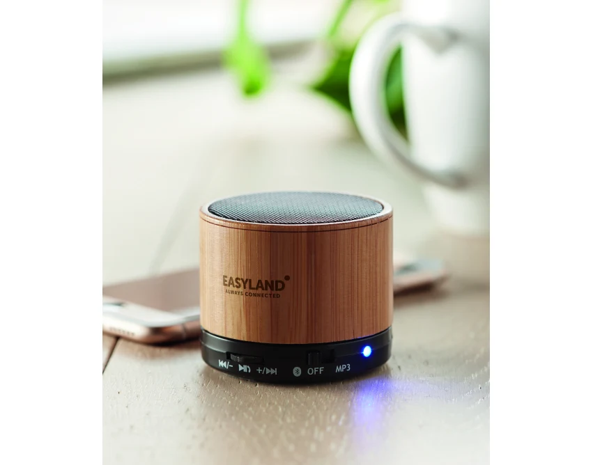Czarny bambusowy głośnik bluetooth 3W z logo – ekologiczny gadżet reklamowy dla firm