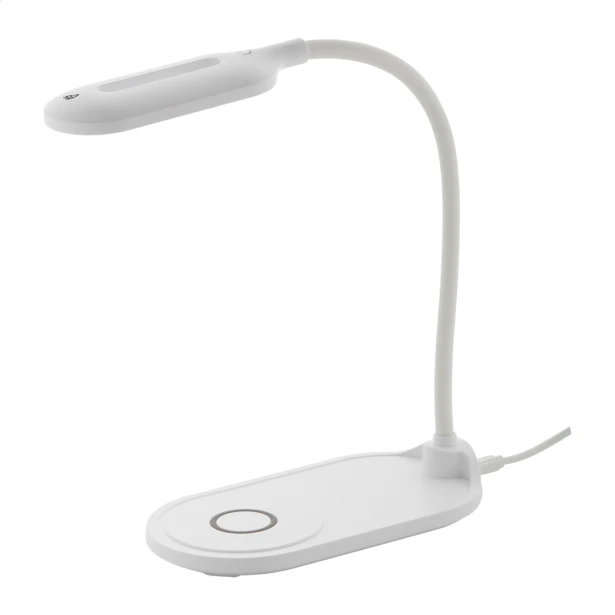 Biała lampka LED z recyklingu 15W i ładowarką Qi z logo