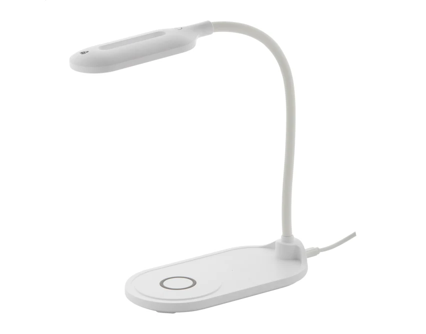 Biała lampka LED z recyklingu 15W i ładowarką Qi z logo