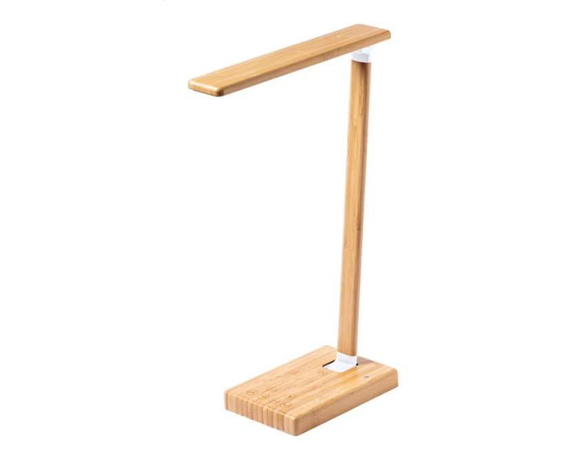 Bambusowa lampka LED z ładowarką USB i logotypem firmy