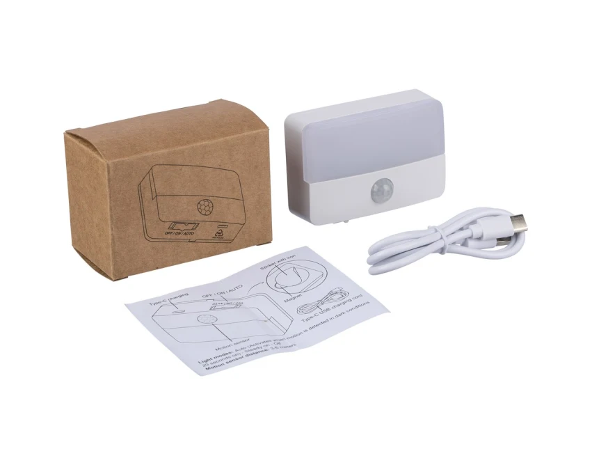 Lampka LED USB-C z czujnikiem ruchu, biały, ABS z recyklingu