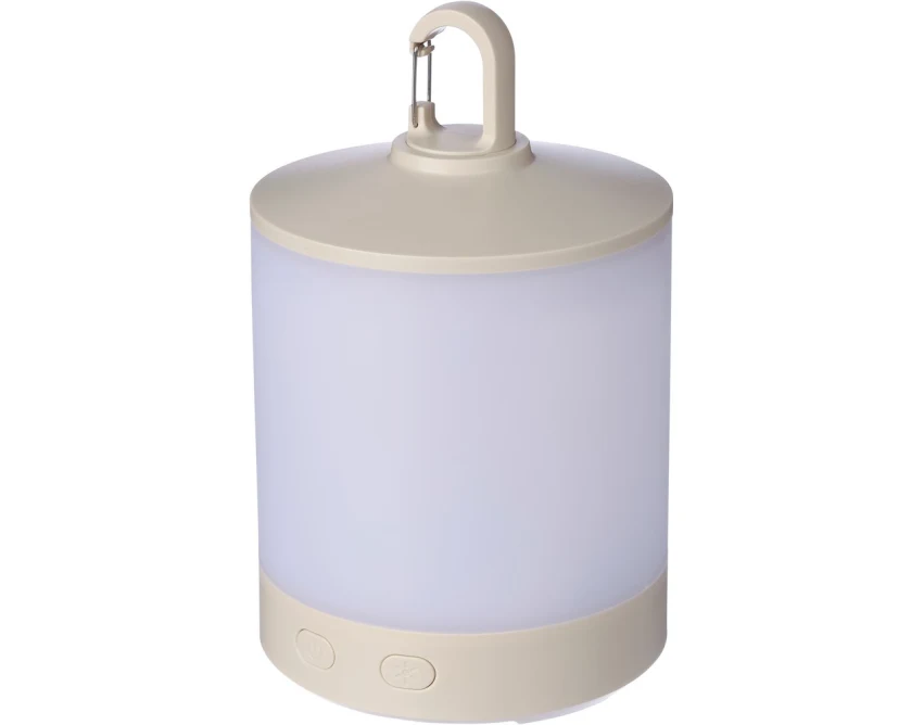 Biała lampka kempingowa RGB z logo – ABS, USB, karabińczyk