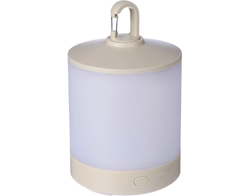 Biała lampka kempingowa RGB z logo – ABS, USB, karabińczyk