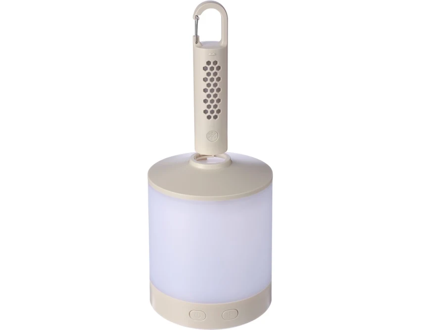 Biała lampka kempingowa RGB z logo – ABS, USB, karabińczyk