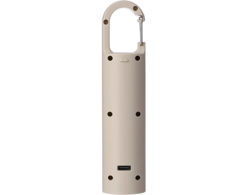 Biała lampka kempingowa RGB z logo – ABS, USB, karabińczyk