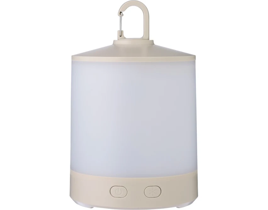 Biała lampka kempingowa RGB z logo – ABS, USB, karabińczyk