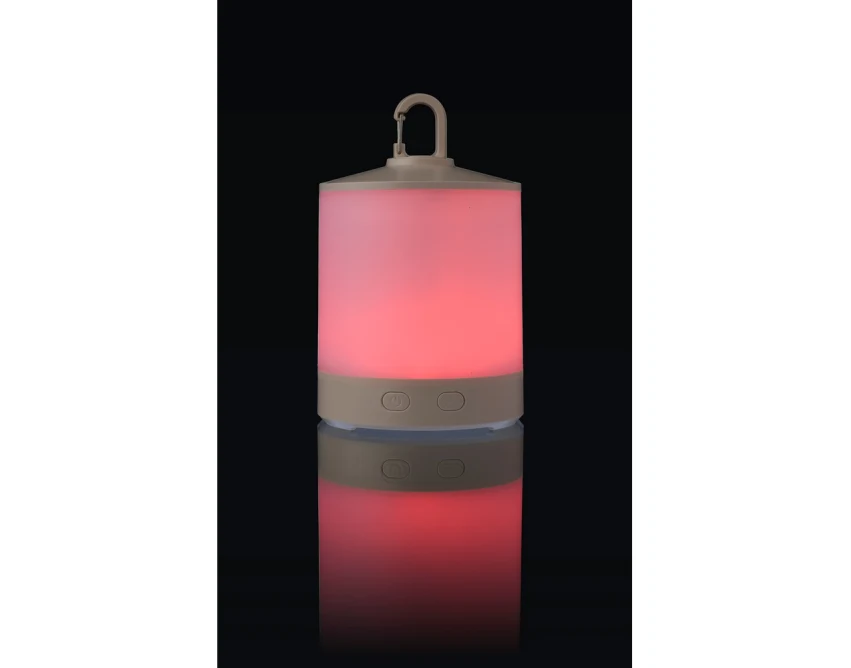 Biała lampka kempingowa RGB z logo – ABS, USB, karabińczyk
