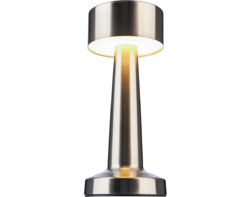 Srebrna lampka LED na biurko z USB i grawerem logo