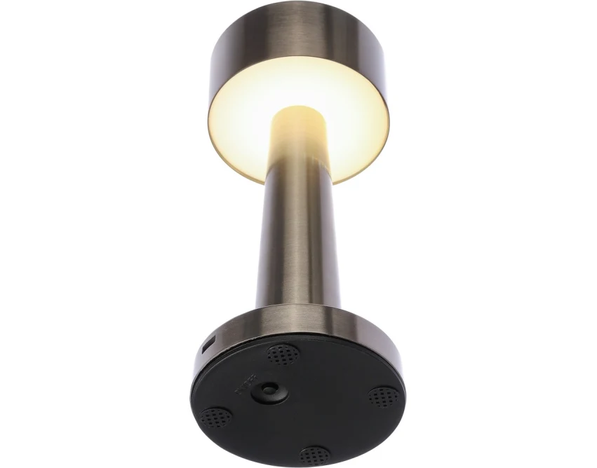Srebrna lampka LED na biurko z USB i grawerem logo