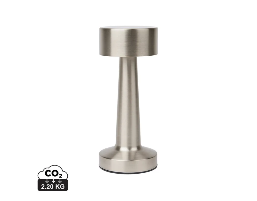 Szara lampka biurkowa VINGA Maris USB-C z logo firmy