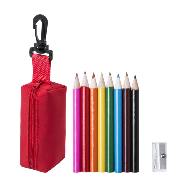 Kredki reklamowe z logo w czerwonym etui z temperówką