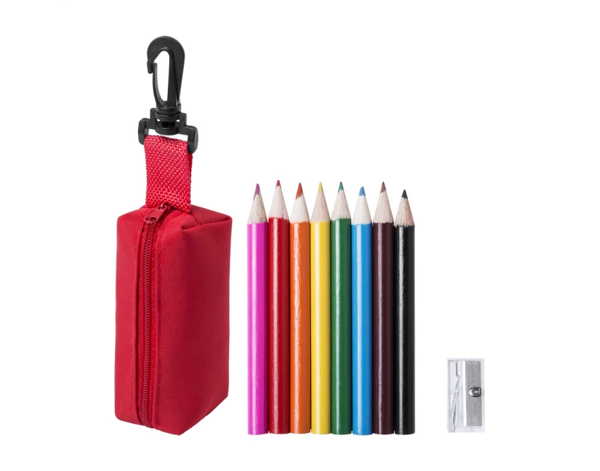 Kredki reklamowe z logo w czerwonym etui z temperówką