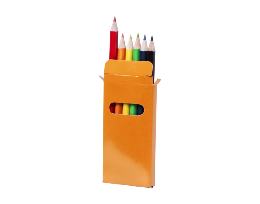 Kredki reklamowe z logo, 6 szt., pomarańczowe etui