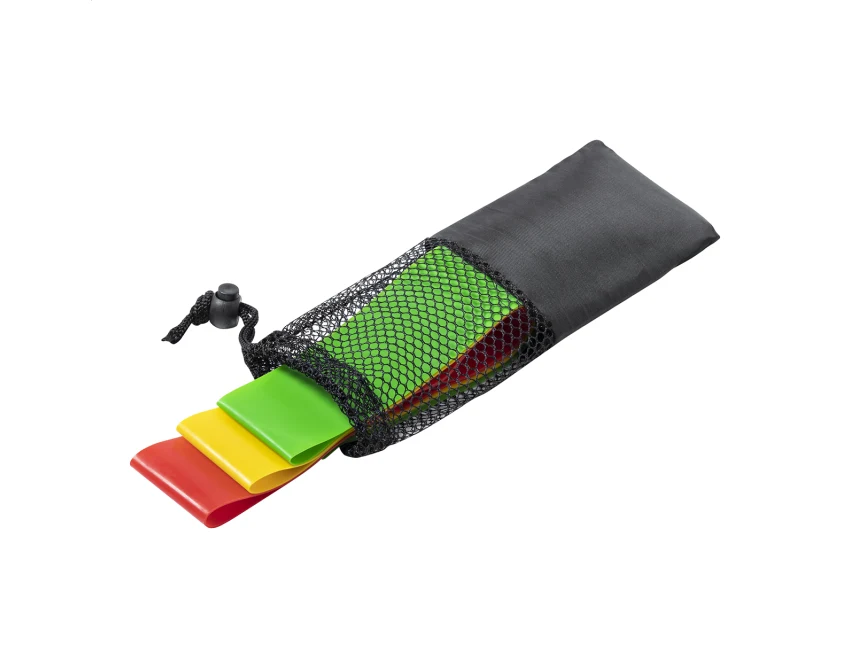 Zestaw gum oporowych TPE w czarnym etui z logo – fit gadżety reklamowe dla firm