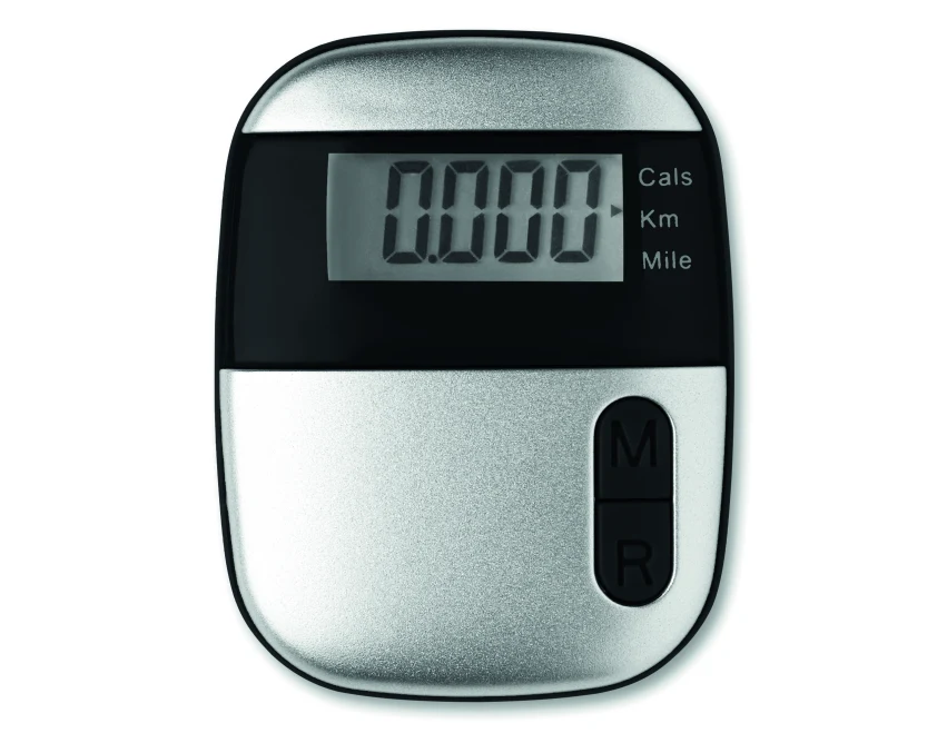 Czarny krokomierz Onmood ABS z logo – LCD, kalorie, klips