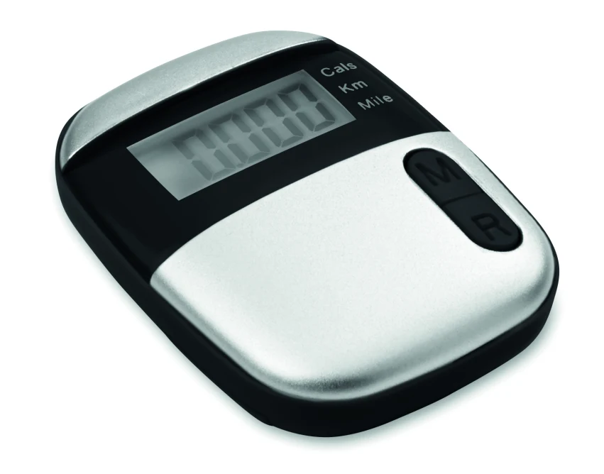 Czarny krokomierz Onmood ABS z logo – LCD, kalorie, klips