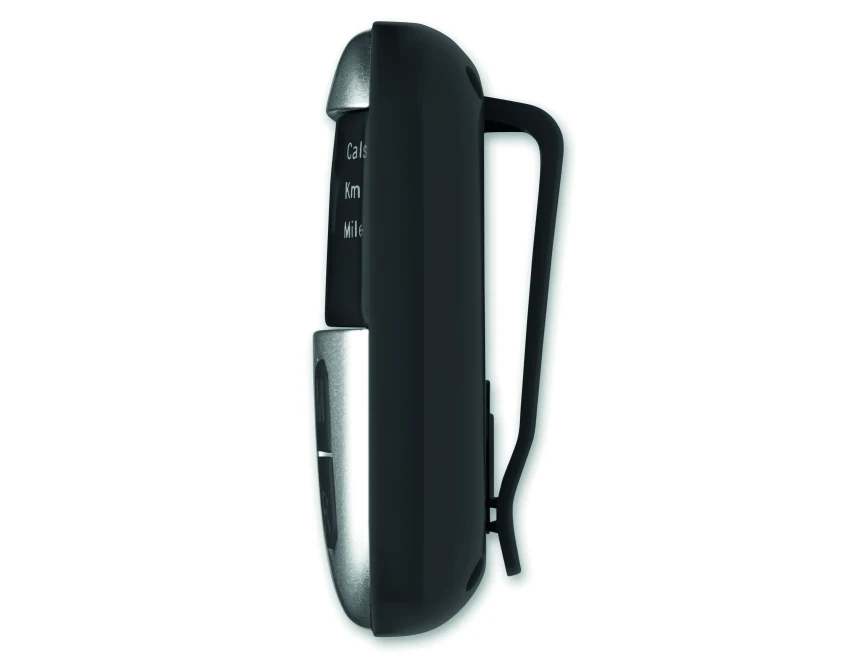 Czarny krokomierz Onmood ABS z logo – LCD, kalorie, klips